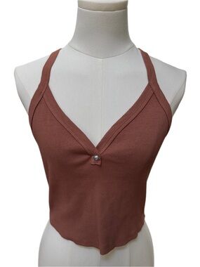 Boho Chic Light Brown 100% CottonV-Neck Cropped Cece Ribbed Cami Tank Top